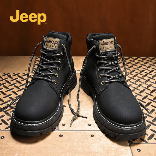 Jeep Martin Boots Jeep Autor de trabajo al aire libre Boots Big Yellow Boots para hombres Botas de cuero para hombres Negro 41