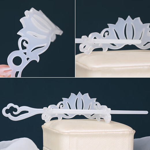 Peerless Love Ancient Style Hanfu Accessories Unisex Hairpin Crane Simple Hair Crown Hairpin Ancient Costume Hair Accessories Coiled Hair Headdress - Plain White Hairpin Crown-A-Yellow Blue Ribbon