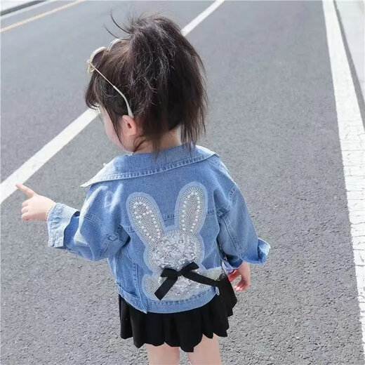 Disney (Disney) 26 years old style denim jacket spring and autumn style princess children versatile windproof Internet celebrity diamond-encrusted Korean style girl sequin rabbit rabbit single clothes 90 suitable for 80-90 height