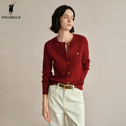 POLOWALK Knitted Sweater Women's Bottoming Shirt with Spring and Autumn Cable Knit Cardigan Spring Jacket Korean Women's Sweater Clip Burgundy Item No. AM8W53580114 L (165)