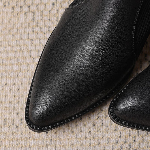 HerSin Baili Talon épais chaussures simples pour le cuir féminin pointu à talon épais talon de la bouche profonde Toe à orteil de mouton automne et hiver nouveau style et bottes nues set de grande taille chaussures noir 38