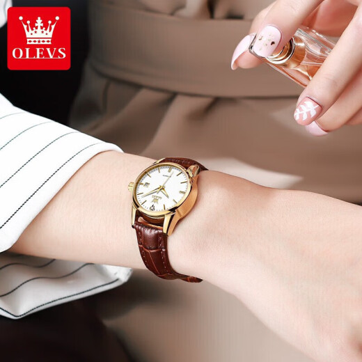 OLEVS (OLEVS) Swiss certificados Diez relojes Top Diez para Women Temperamento mecánico completamente automático Temperamento simple Reloj de mujeres Luz de lujo Luxury Small Belt 6629 Versión mejorada de cuero marrón Gran grabado para mujeres