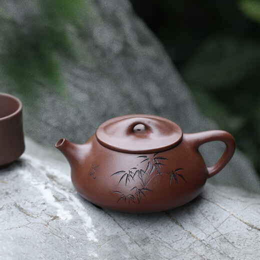 Hidden Pot World Government Subsidy Yixing Purple Clay Teapot Purely Hand-engraved Teapot Jingzhou Stone Ladle Teapot Tang Yun Stone Ladle Set