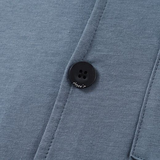 Fenton Couple Pure Cotton Pajamas Women's Simple Lapel Solid Color Long Sleeve Men's Home Clothes Set Gray Blue (Male) XL