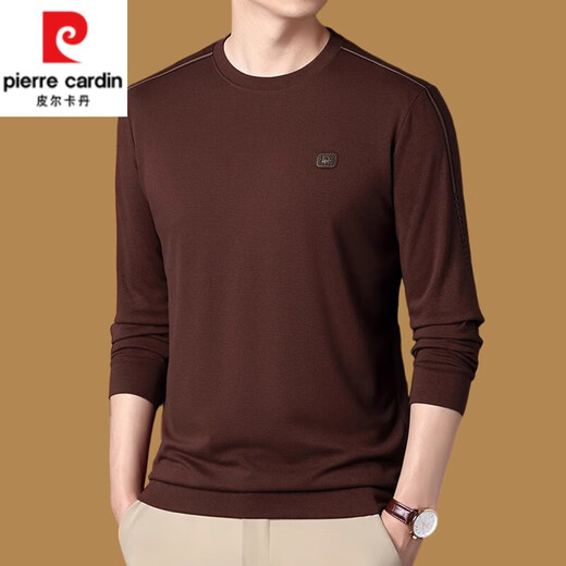 皮尔卡丹（pierre cardin）纯棉长袖t恤男士中年圆领卫衣男2024新款秋装上衣潮T打底衫 灰色6625款 190/XXXXL