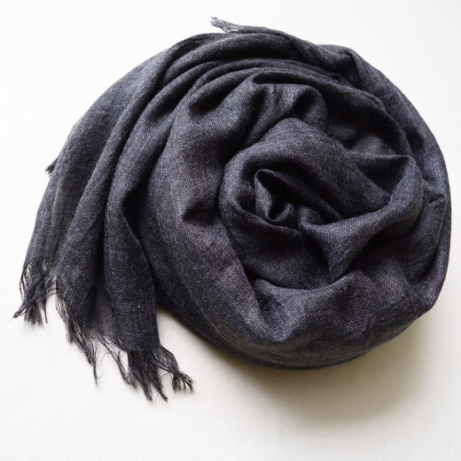 Shilan Lunsa Spring Autumn and Winter Thin Men's Dark Gray Scarf Versatile Solid Color Black Cotton and Linen Young People Dark Blue Scarf Men's Gray Blue Overlock Style 190*90cm