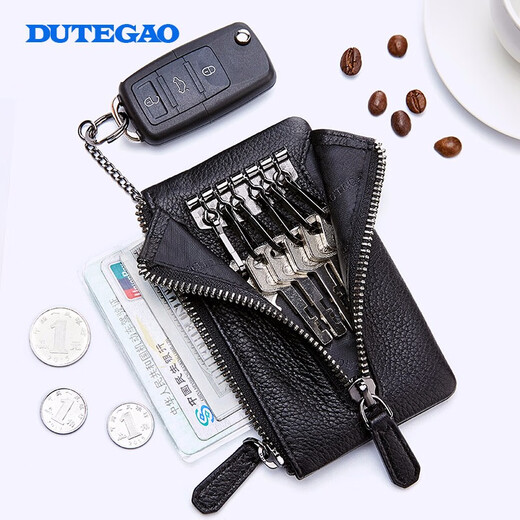 
DUTEGAO men's genuine leather keychain key card bag deer leather car key bag card case multifunctional large capacity coin wallet no waist hanging Q6812593-51A