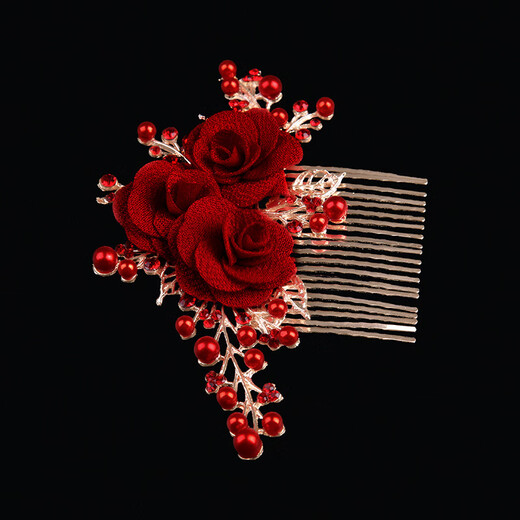 Rongxia toast attire bridal hair comb headdress crystal white flower imitation pearl handmade red hair plug wedding comb accessories red hair comb