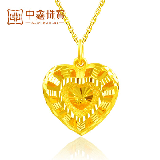 Zhongxin Jewelry Gold Pendant Women's 999.9 Pure Gold Necklace Peach Heart Gold Pendant Large Style Gift for Girlfriend on Goddess' Day 4.17g