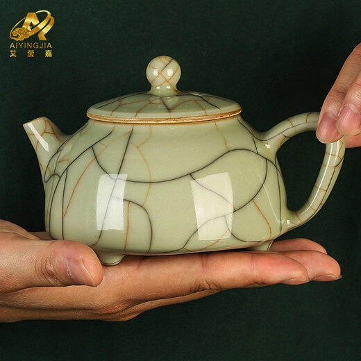 Ai Yingjia Longquan Celadon Tea Set Ge Kiln Famous Handmade Ceramics Home Living Room High-end Tea Maker Office Light Luxury Kung Fu Tea Set Tea Ceremony Gift Set Song Pattern Legacy Series 12 Pieces