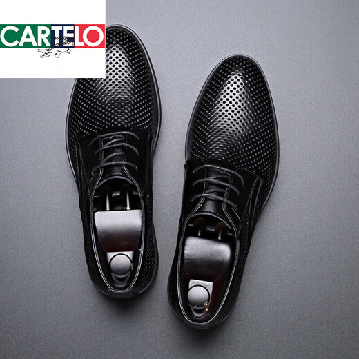 Cartelo Brand Trendy Sandales en cuir authentique Summer Hollow Houstable Houstable Inner Saufre en cuir formel Rencontre pour les hommes Business Chaussages de trou décontractés Breatte Noir 9928 Été Hollow Flat Heel Style 37