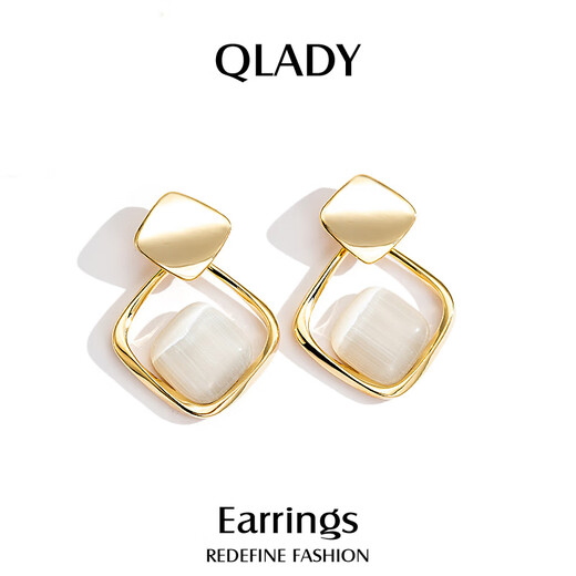 Qlady geometric temperament earrings women's fashion 925 silver needle light luxury earrings birthday gift for girlfriend and wife
