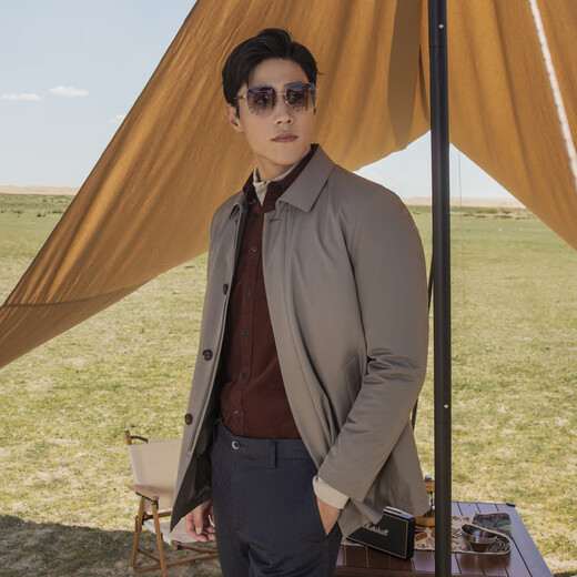 YOUNGOR windbreaker men's lapel long down windbreaker nylon removable goose down liner men's top jacket khaki L 175/96A