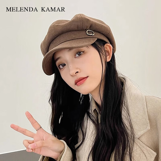 MELENDA KAMAR贝雷帽子女秋冬季八角帽复古显脸小画家帽轻奢新年礼物送女生礼盒 咖色