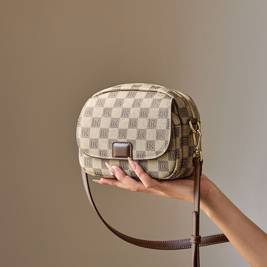 Mk Small Bag Damen 2025 Neue Mode gedruckte Frauen Crossbody Bag Leichte Luxus Textur kleiner runde Tasche vielseitige Schulter -Frauen -Tasche Khaki 18 cm lang, 9 cm dick, 15 cm hoch