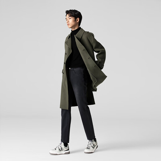 VICUTU Men's Fashion Lapel Business Casual Wool Wool Coat Green 175/92A