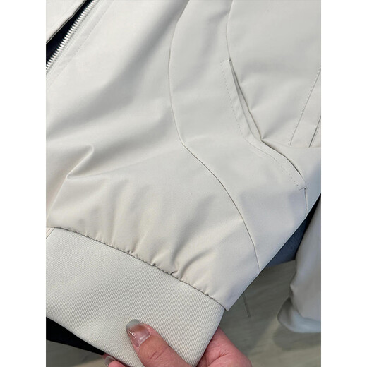 QuMiLe American cleanfit bomber jacket men's autumn and winter retro high street fashion brand couple's same style jacket top white XL