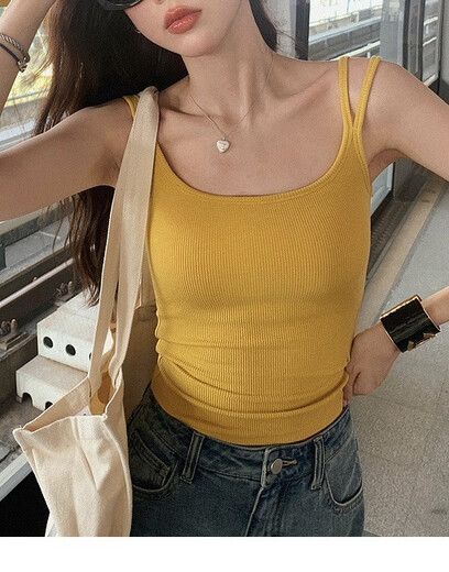 Jincheng double shoulder strap camisole women's new summer Korean style slimming versatile underwear with breast pads beautiful back top trendy milk white AL78 one size fits all (80-125Jin Jin is equal to 0.5 kg)