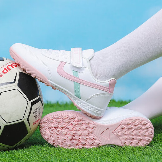 Diffany no lace-up women's football shoes for girls primary and secondary school students breaking nails TF Velcro rubber wear-resistant training shoes beginners 9275 Velcro white crushing nails 35
