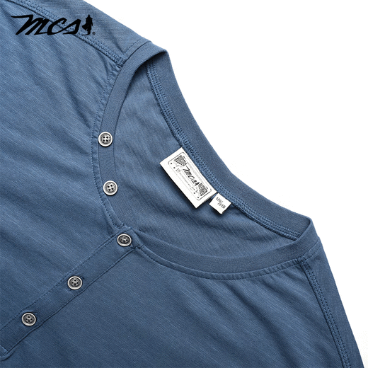MCS comes from Marlboro American retro long-sleeved T-shirt spring new cotton slim round neck solid color Henley shirt for men light gray blue K1 56/XXXL/185