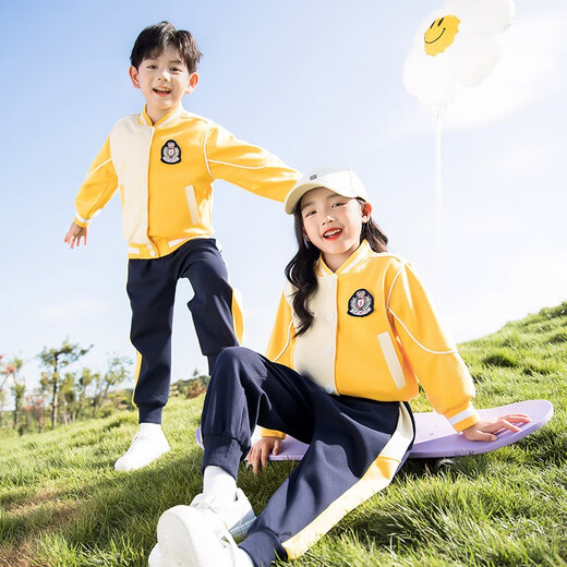 Xinkepais Kindergartenkleidung Baseball Uniform Kinderanzug Klasse Uniform Frühlings- und Herbstkleidung Winter Drei-teilige Set Grundschule Uniformanpassung Gelbes Boy Vier-teiliger Set = A653+2253 (neu) 140