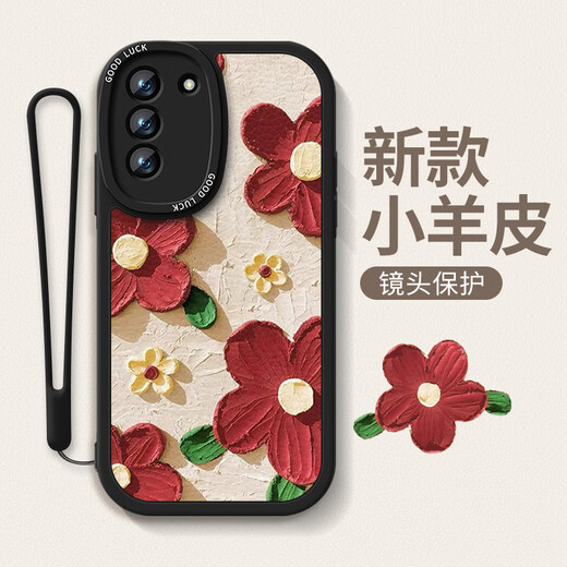 Tongrubi Pintura al óleo Flores rojas Adecuadas para Samsung S24 Caja de teléfono móvil S24Ultra NUEVA CASA PROTECTIVA S23+ Cobertura completa Anti -Fall S22 Ten L3878 Flores de pintura al óleo - Classic Black Light Lux Samsung Galaxy S24