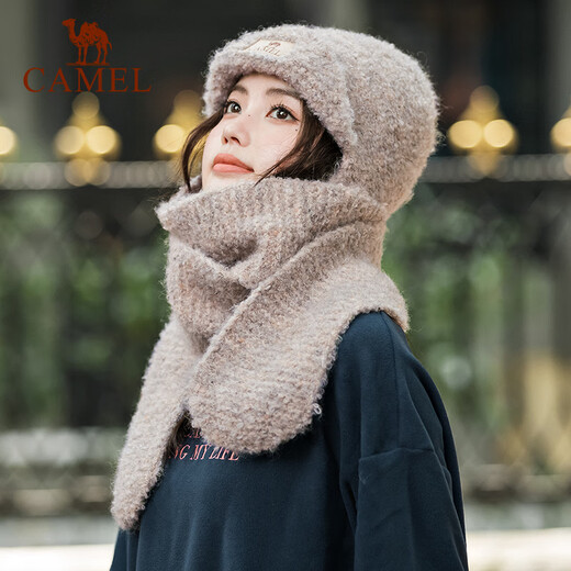 
Camel knitted hat for women in winter plus velvet scarf thickened Harbin tourism warmth equipment 173CP15123 white