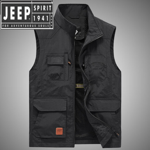 JEEP SPIRIT Jeep Spirit Vest Men's Spring and Autumn Casual Multi-Pocket Workwear Vest Men's Photography Fishing Vest Jacket Gray 2XL 155-170Jin Jin equals 0.5 kg
