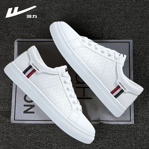 Pull back white shoes for men in autumn and winter, leather casual sports sneakers, versatile flat bottoms, comfortable, trendy and lightweight shoes for men, white and black 42