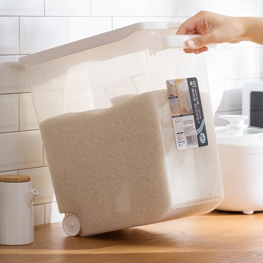 Camellia rice bucket rice storage box flour bucket with measuring cup with bottom pulley 30 Jin Jin equals 0.5 kg (with measuring cup)