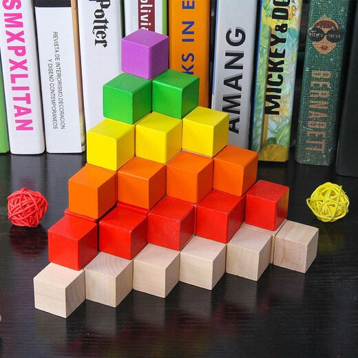 Pequeños bloques de construcción de color Matemáticas cuadradas Matemáticas Ayudas de enseñanza Cubo para niños Madera cuadrada Juguetes de jardín de infantes de jardín