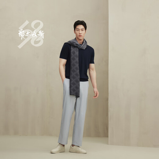 Ordos 1980 Autumn and Winter Worsted Cashmere Warm and Comfortable Scarf Men's Simple Cashmere Scarf 1980 Gray 180cmX60cm