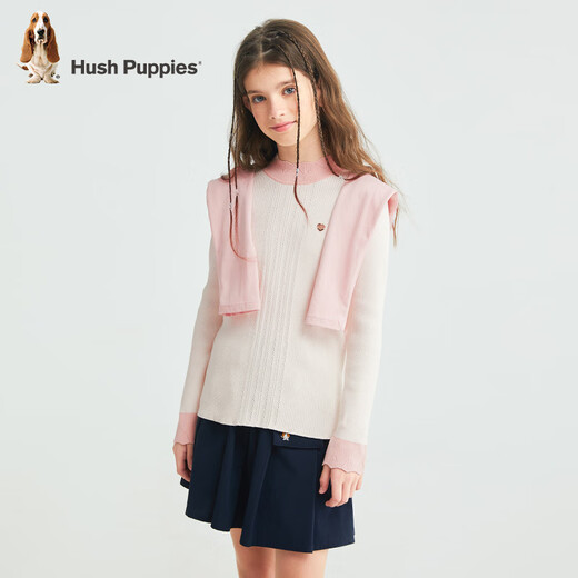 Hush Puppies children's clothing for children, girls and older children in autumn and winter, soft, comfortable, slightly elastic and sweet ladylike bottoming shirt, off-white 130 cm