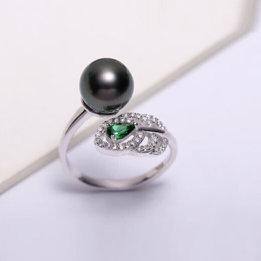 Heidi (haidi) 9-10mm round S925 silver Tahitian black pearl ring for wife's birthday gift with certificate