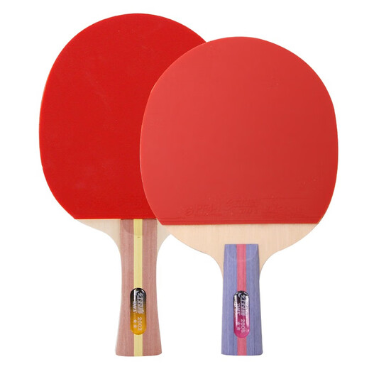 Double Happiness two-star table tennis racket, two pairs of rackets, two-star seven-layer pure wood base fitness and entertainment racket, two-star 1 horizontal racket, 1 vertical racket + 2 bags + 6 balls