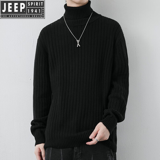 JEEP SPIRIT毛衣男高领冬装翻领两翻领针织衫线衣白色打底衫套头纯色加厚衣服 灰色 L (175)