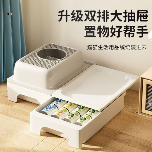 Raft core cat cage with toilet, suitable for 2 big cats, indoor double-decker and three-decker cat villa, extra large free space, closed basin, cage not included, package 1, double bowls + straps + shovel