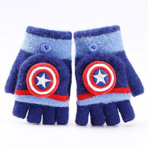 Disney children's gloves winter warm five-finger thickened half-finger girls' knitted baby boy gloves HM70085 blue