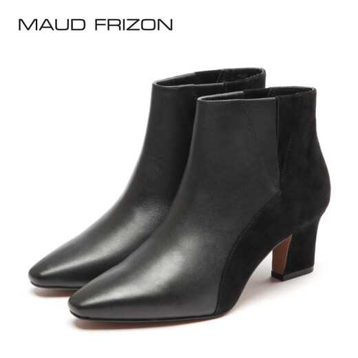 maudfrizon mengfeichang women's shoes counter same style new fashion splicing high heel short boots pointed toe bag heel bare boots black (BLK) 36 women's model