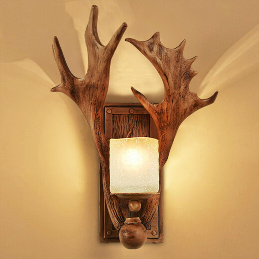 Shusheng European wall lamp indoor foyer Nordic retro industrial style deer antler lamp personalized creative living room aisle American antique deer head decoration B3038-electroplated silver