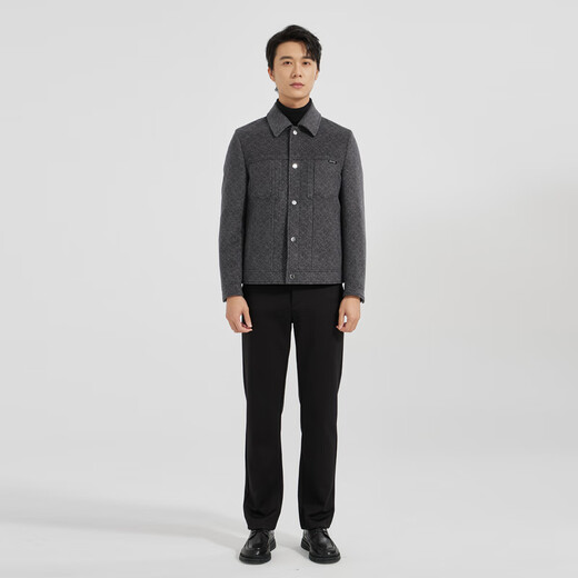 Lilan Light Fashion Men's Two-Color Jacquard Woolen Coat Men's Short Cashmere Blended Wool Jacket Q4DYR511 Dark Gray 3XL (185)