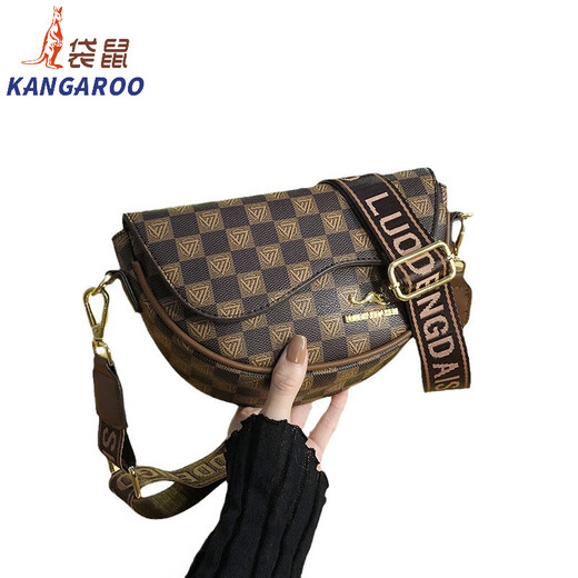 Bolsa de canguro (canguro) bolso para mujeres 2024 Autumn New Simple y de moda europeo y estadounidense Retro Chess Board Plaid One-Hohor Crossbody Bag Bagpling Brown