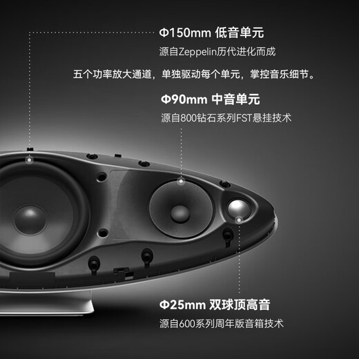 Baohua Weijian Zeppelin 5th generation [National subsidy] B/W wireless HIFI Bluetooth speaker home smart speaker midnight black