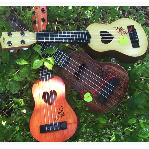 Xian Huaida can play children's simulated guitar children's ukulele sends string-pull music scores for beginners toy musical instruments gift [35CM] trumpet can play guitar - coffee color