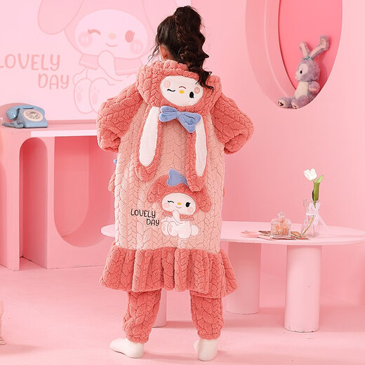 Manidu autumn and winter children's warm baby girl's pajamas set coral velvet nightgown home girl's hooded girl's home clothes WH7822 nightgown set 120 12 size recommended 35Jin Jin equals 0.5kg -45Jin Jin equals 0.5kg