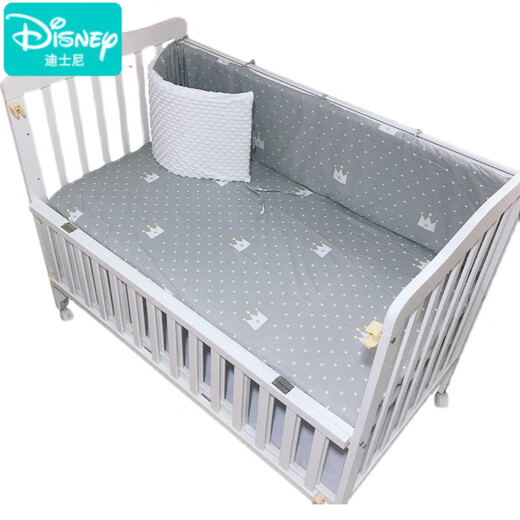 Disney baby cot bed soft enclosure cloth one-piece cotton splicing bed baby bed linen can be detachable, washable, collision-proof customization Gray Crown (available on both sides) Length 240 high 30cm