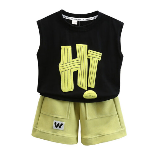 
G.DUCKKIDS little yellow duck boy summer suit 2024 new children's clothes Korean style fashion one-year-old baby sports two-piece set black 100 size 2~3 years old [90-100cm]