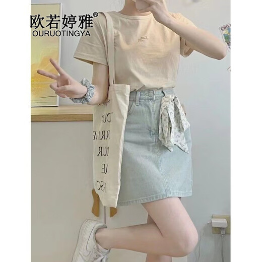 欧若婷雅新款连衣裙女装2025夏季韩版时尚套装女显瘦高腰牛仔裙子女两件装 套装 M