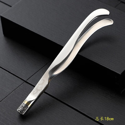 Zixiangtang stainless steel tea clip, Damascus leather curved clip, carved copper tea tweezers, tea set, metal tea cup clip, tea ceremony accessories, ebony tea clip