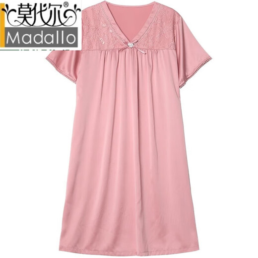 莫代尔妈妈睡裙女夏季冰丝薄款短袖中老年睡衣裙夏天中裙家居服 WH-719 XXXL(建议穿160斤-180斤)